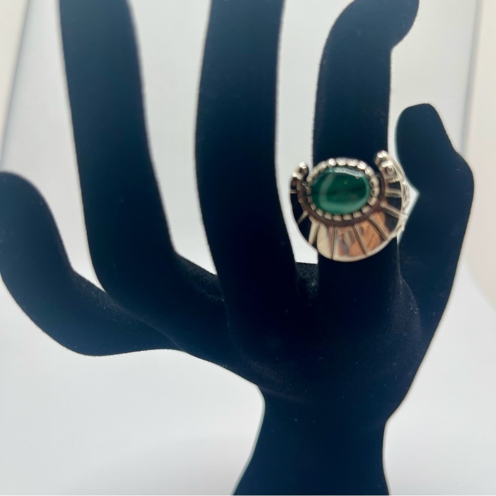 Vintage Sterling Silver Green onyx Statement Ring SZ 5 Southwestern - Picture 11 of 13